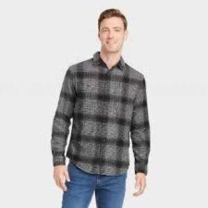 Goodfellow & Co. NWT Button Up Shirt Standard Fit Black  Gray Plaid Men's Size L